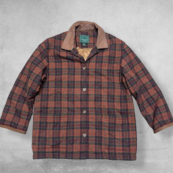 Ralph Lauren Other - Vtg 90s Ralph Lauren Outdoor Jacket Lambswool Leather Barn Chore Coat Boxy Plaid